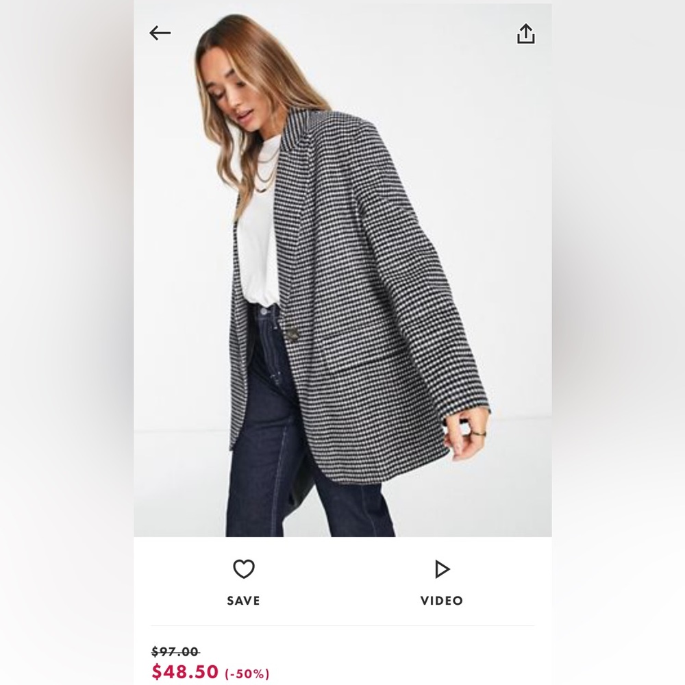 ASOS wool b/w houndstooth blazer coat